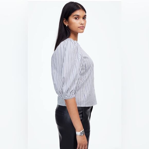 Madewell Wm’s Puff-Sleeve Button-Up Top in Blu/Wht Stripe size 10 # 632 - Picture 4 of 8